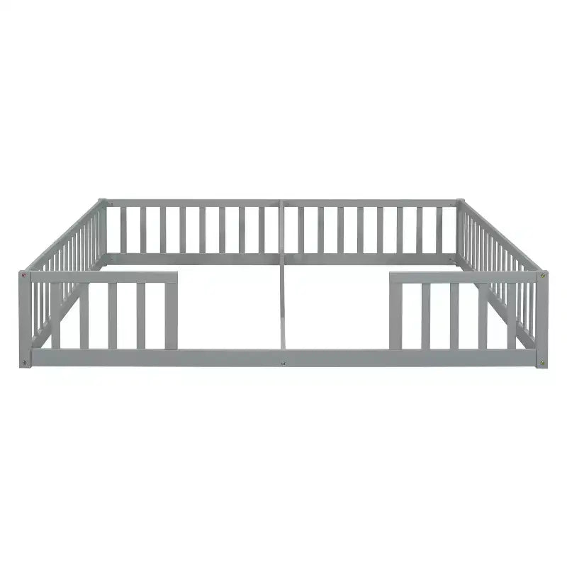 Lit double superposé avec barrière de sécurité, lit plateforme en bois avec clôture pour 2 enfants