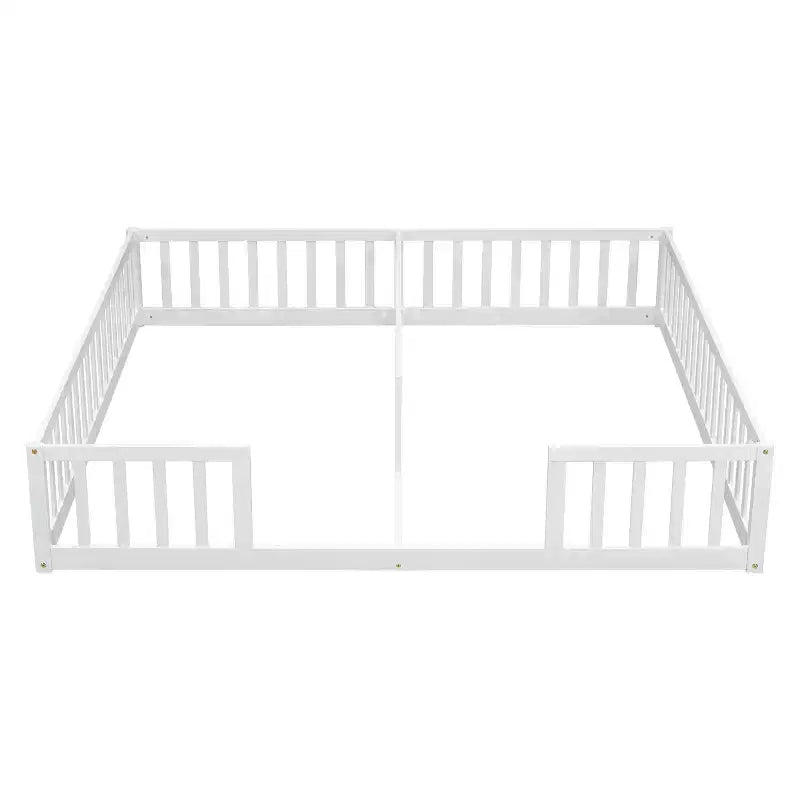 Lit double superposé avec barrière de sécurité, lit plateforme en bois avec clôture pour 2 enfants