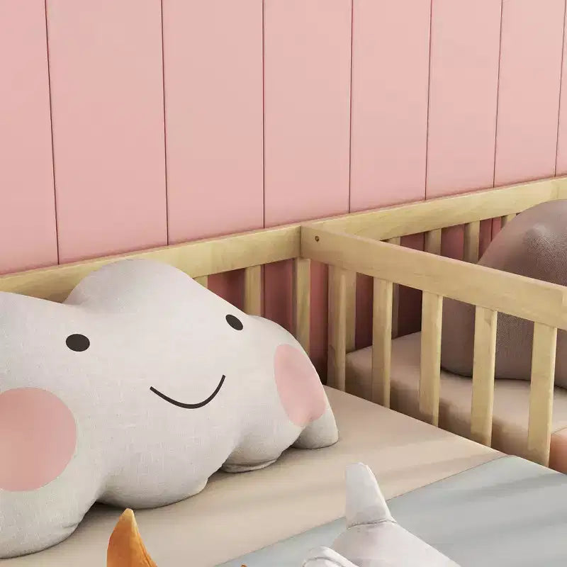 Lit double superposé avec barrière de sécurité, lit plateforme en bois avec clôture pour 2 enfants