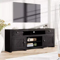 Farmhouse TV Stand for Tv Up to 80 Inches, Long Entertainment Center with 4 Storage Drawers & 3 Open Shelf for Living Room, Bedroom - Black