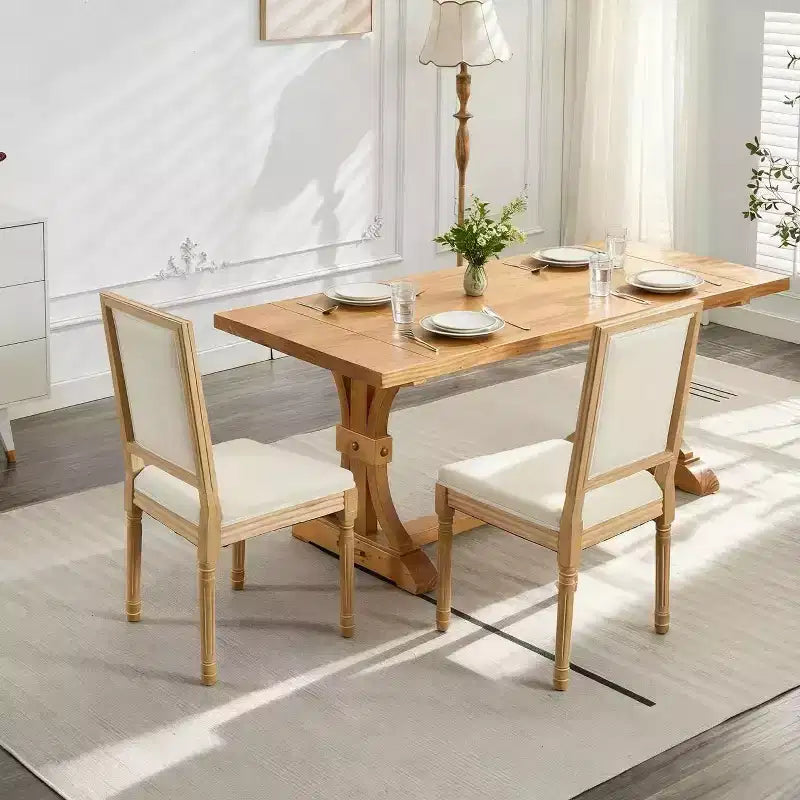 Homy Casa Set of 2 Upholstered Square Back Dining Chairs with Solid Wood Frame
