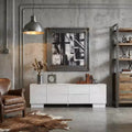 JVNOXK 70.8-inch Modern TV Stand, Suitable for TVs 75 inches and under, Featuring Storage Cabinet with 4 Drawers and Metal Center Leg, White