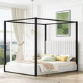 Luxystar Queen Size Modern Canopy Platform Bed with Upholstery Headboard, Black
