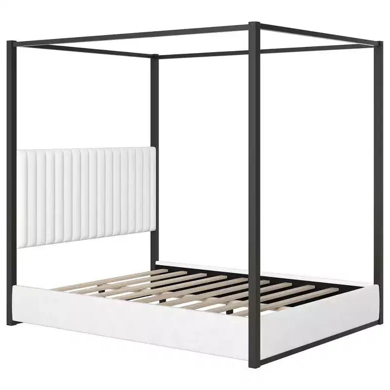 Lit plateforme à baldaquin moderne grand format Luxystar avec tête de lit rembourrée, noir