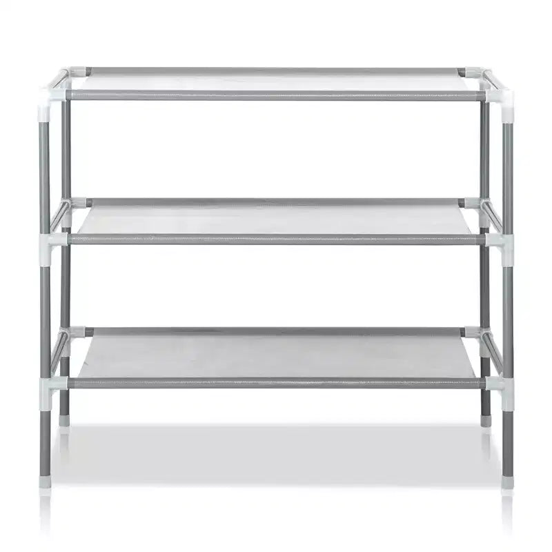 Étagère à chaussures simple à 3 niveaux en tissu non tissé gris