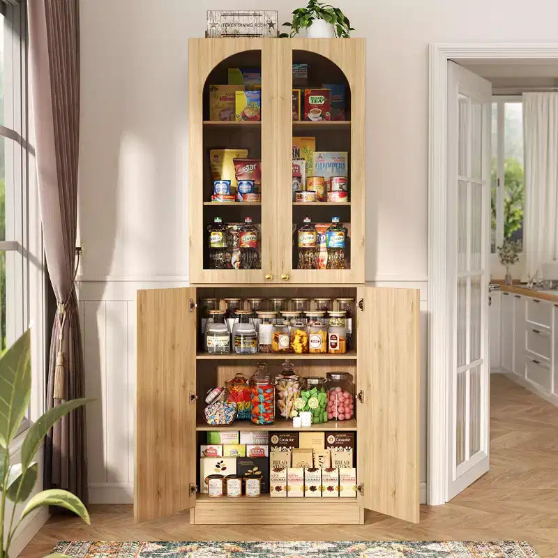 Besiost Armoire de Cuisine Haute 80 cm avec Portes en Verre Trempé, Étagère Indépendante avec Étagères