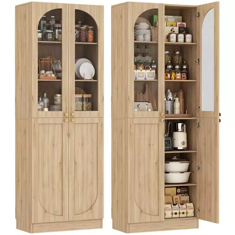 Besiost Armoire de Cuisine Haute 80 cm avec Portes en Verre Trempé, Étagère Indépendante avec Étagères