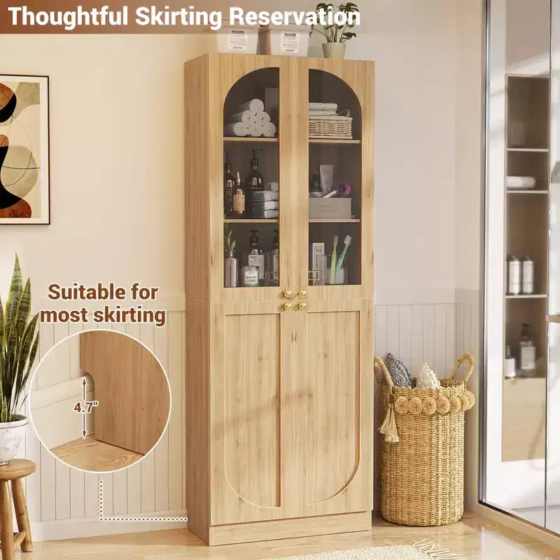Besiost Armoire de Cuisine Haute 80 cm avec Portes en Verre Trempé, Étagère Indépendante avec Étagères