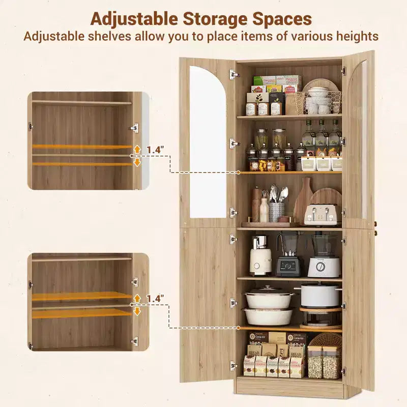 Besiost Armoire de Cuisine Haute 80 cm avec Portes en Verre Trempé, Étagère Indépendante avec Étagères