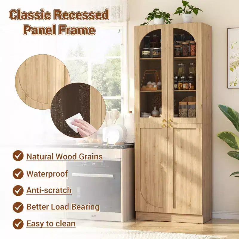 Besiost Armoire de Cuisine Haute 80 cm avec Portes en Verre Trempé, Étagère Indépendante avec Étagères
