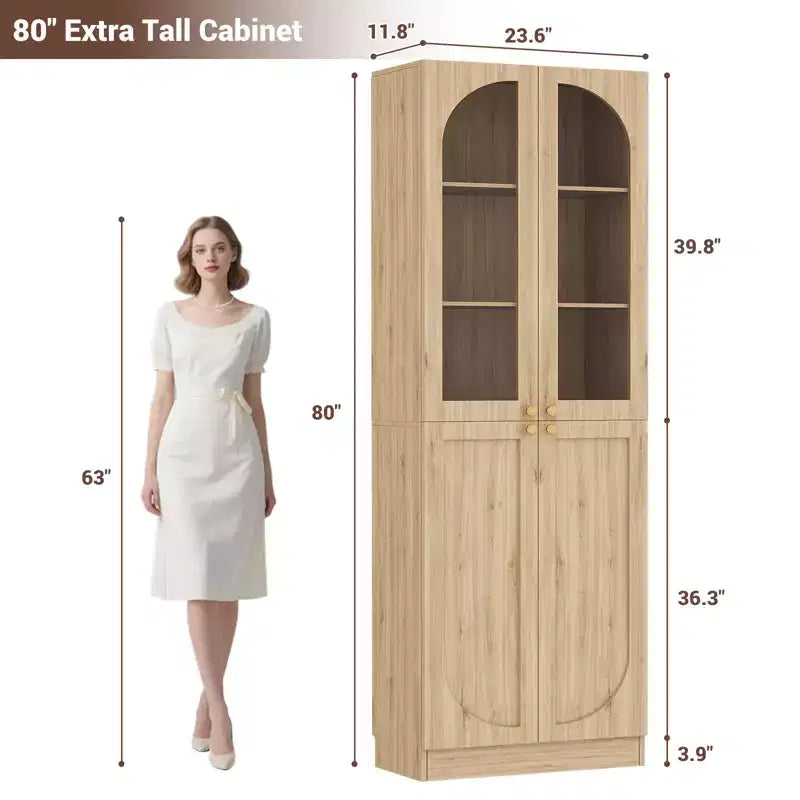 Besiost Armoire de Cuisine Haute 80 cm avec Portes en Verre Trempé, Étagère Indépendante avec Étagères