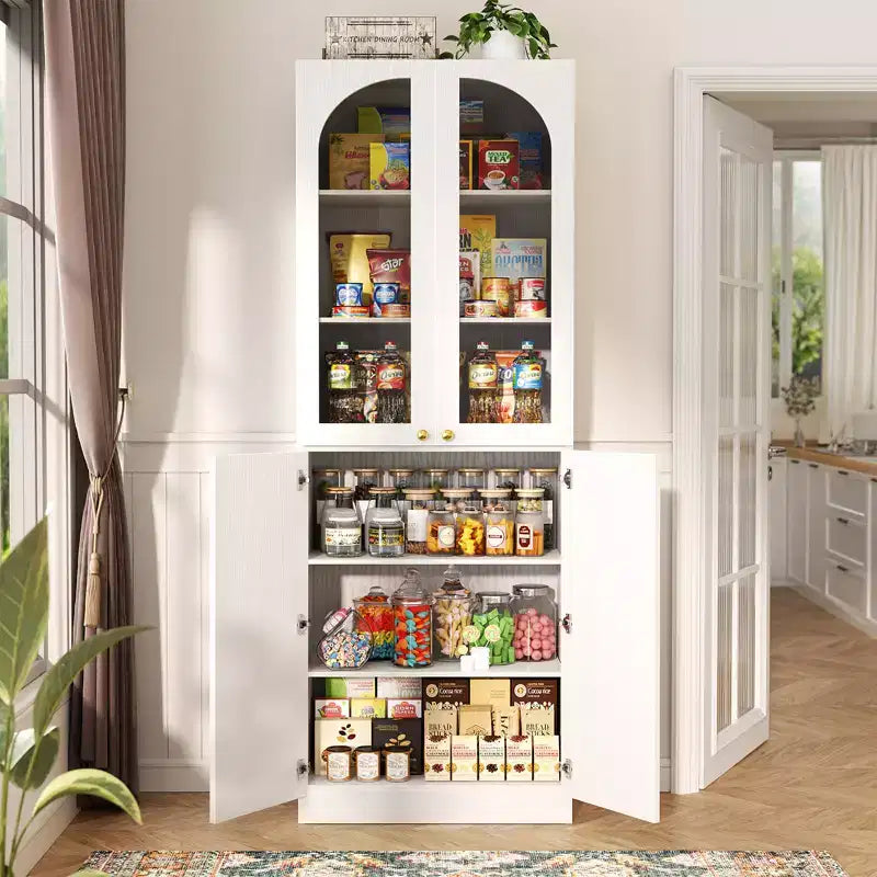 Besiost Armoire de Cuisine Haute 80 cm avec Portes en Verre Trempé, Étagère Indépendante avec Étagères