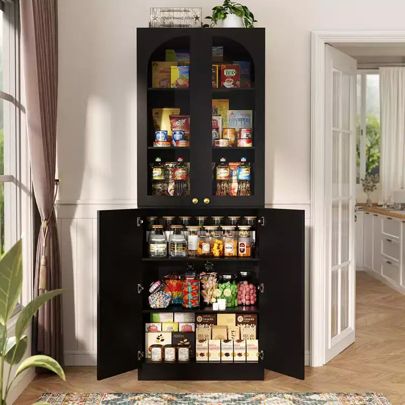 Besiost Armoire de Cuisine Haute 80 cm avec Portes en Verre Trempé, Étagère Indépendante avec Étagères