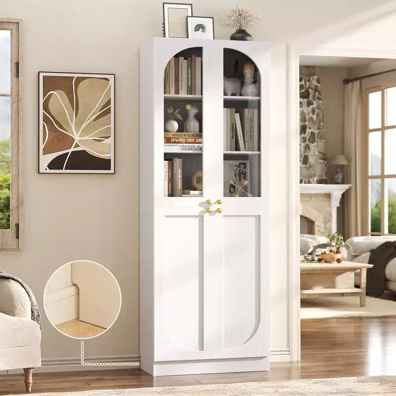 Besiost Armoire de Cuisine Haute 80 cm avec Portes en Verre Trempé, Étagère Indépendante avec Étagères