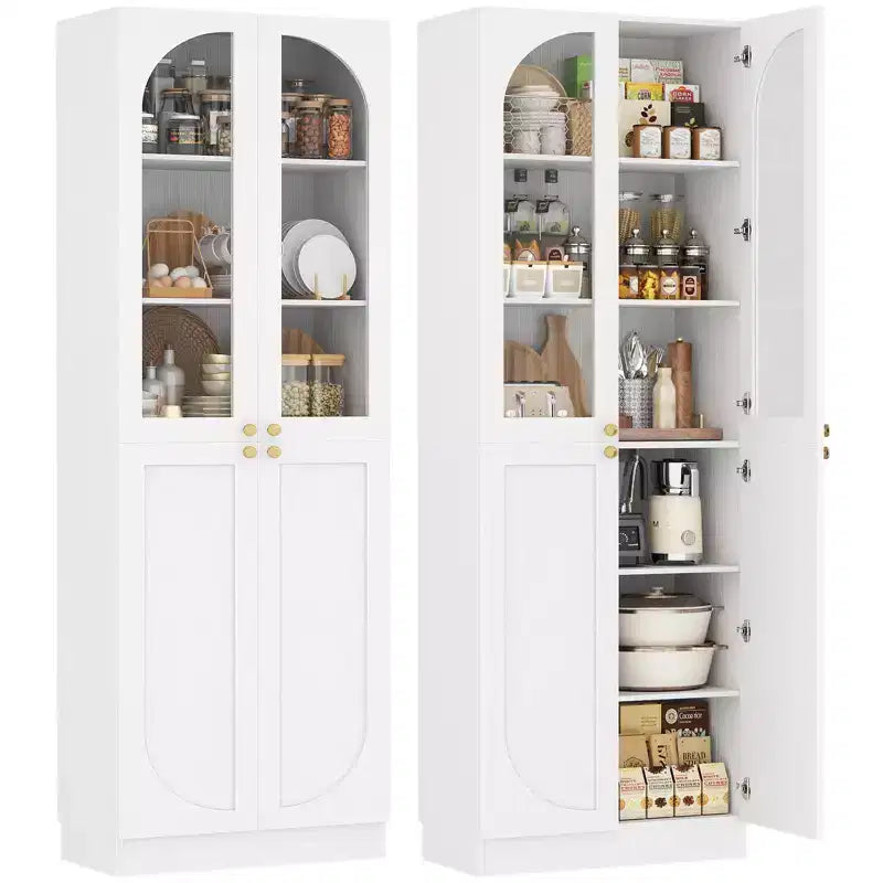 Besiost Armoire de Cuisine Haute 80 cm avec Portes en Verre Trempé, Étagère Indépendante avec Étagères