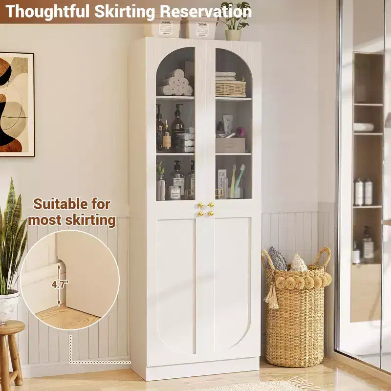 Besiost Armoire de Cuisine Haute 80 cm avec Portes en Verre Trempé, Étagère Indépendante avec Étagères