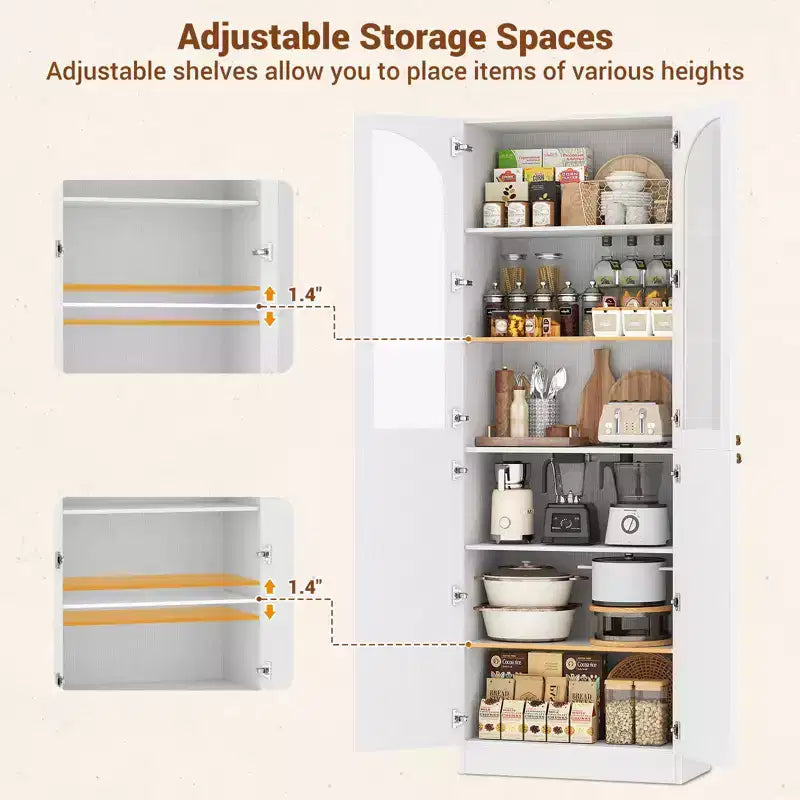 Besiost Armoire de Cuisine Haute 80 cm avec Portes en Verre Trempé, Étagère Indépendante avec Étagères