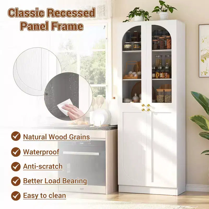 Besiost Armoire de Cuisine Haute 80 cm avec Portes en Verre Trempé, Étagère Indépendante avec Étagères