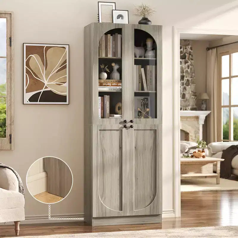 Besiost Armoire de Cuisine Haute 80 cm avec Portes en Verre Trempé, Étagère Indépendante avec Étagères