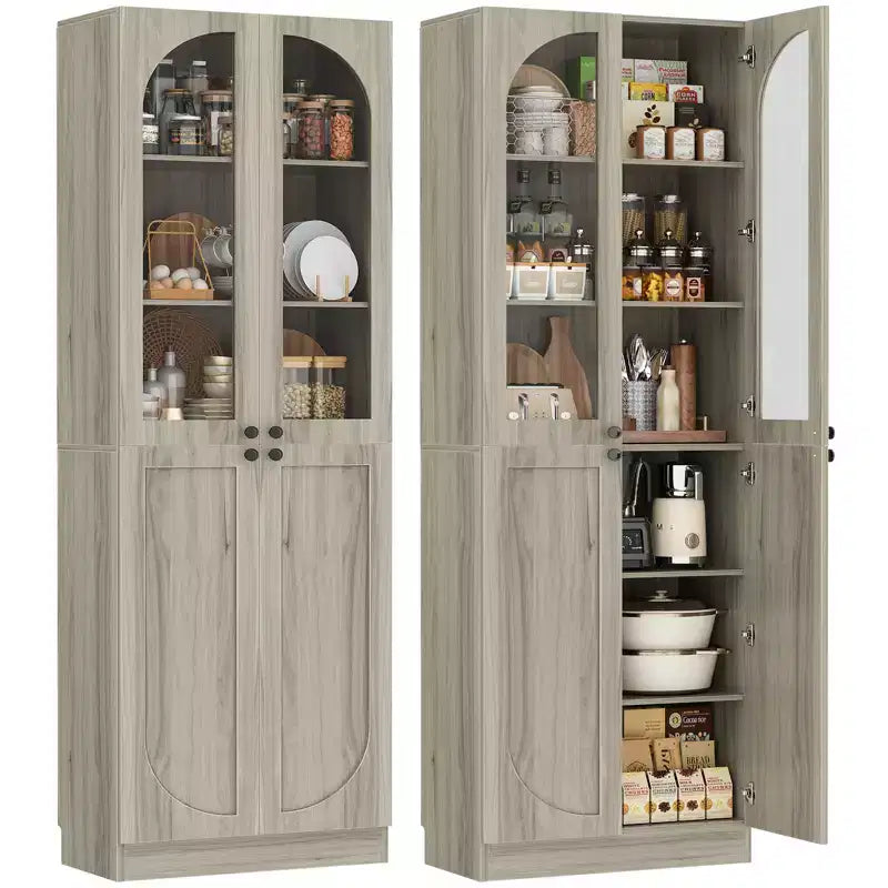 Besiost Armoire de Cuisine Haute 80 cm avec Portes en Verre Trempé, Étagère Indépendante avec Étagères