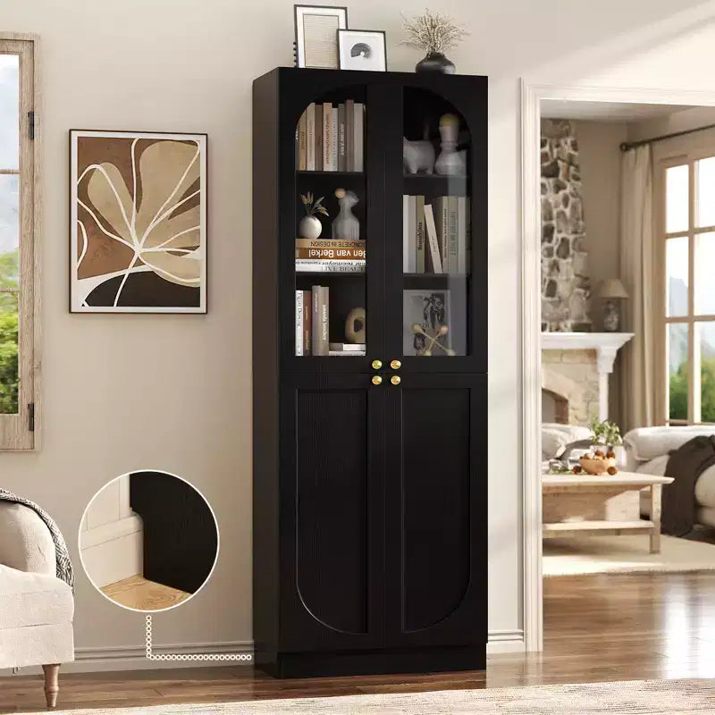 Besiost Armoire de Cuisine Haute 80 cm avec Portes en Verre Trempé, Étagère Indépendante avec Étagères