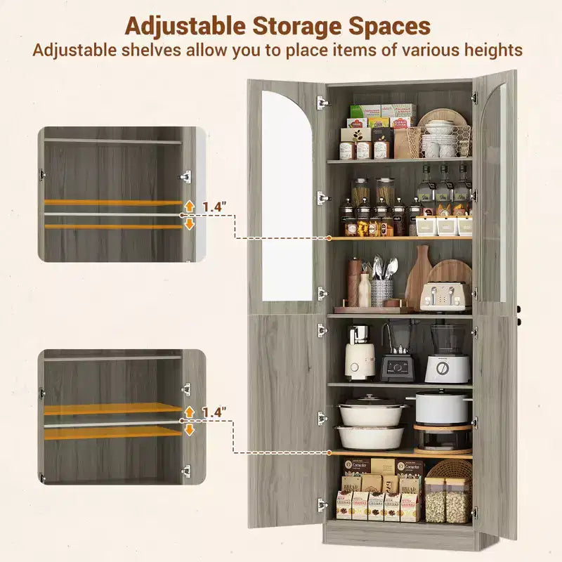 Besiost Armoire de Cuisine Haute 80 cm avec Portes en Verre Trempé, Étagère Indépendante avec Étagères