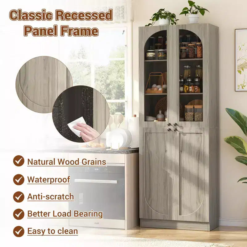 Besiost Armoire de Cuisine Haute 80 cm avec Portes en Verre Trempé, Étagère Indépendante avec Étagères