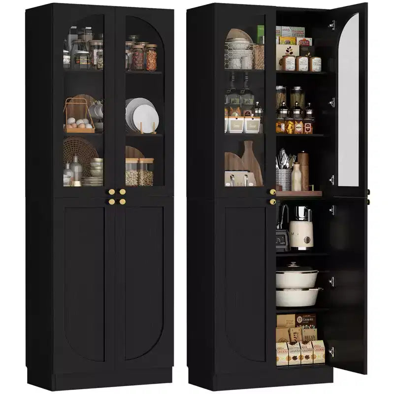 Besiost Armoire de Cuisine Haute 80 cm avec Portes en Verre Trempé, Étagère Indépendante avec Étagères