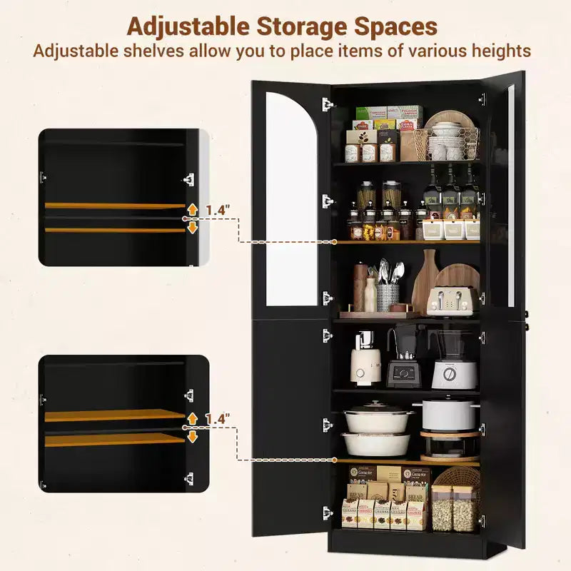 Besiost Armoire de Cuisine Haute 80 cm avec Portes en Verre Trempé, Étagère Indépendante avec Étagères