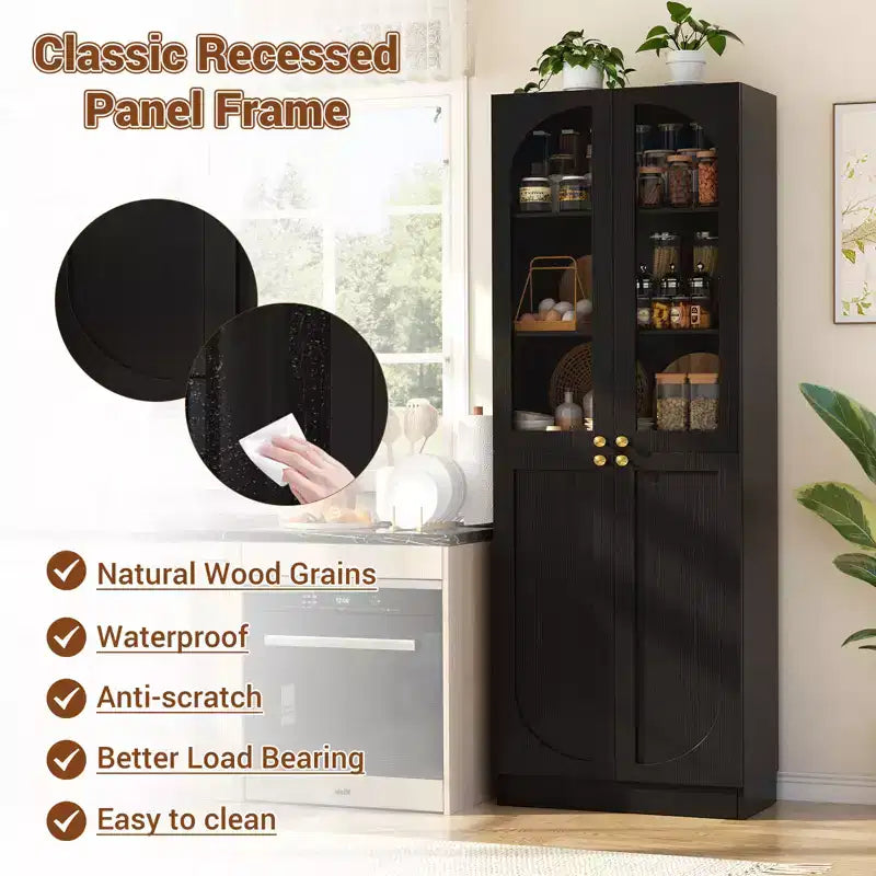 Besiost Armoire de Cuisine Haute 80 cm avec Portes en Verre Trempé, Étagère Indépendante avec Étagères