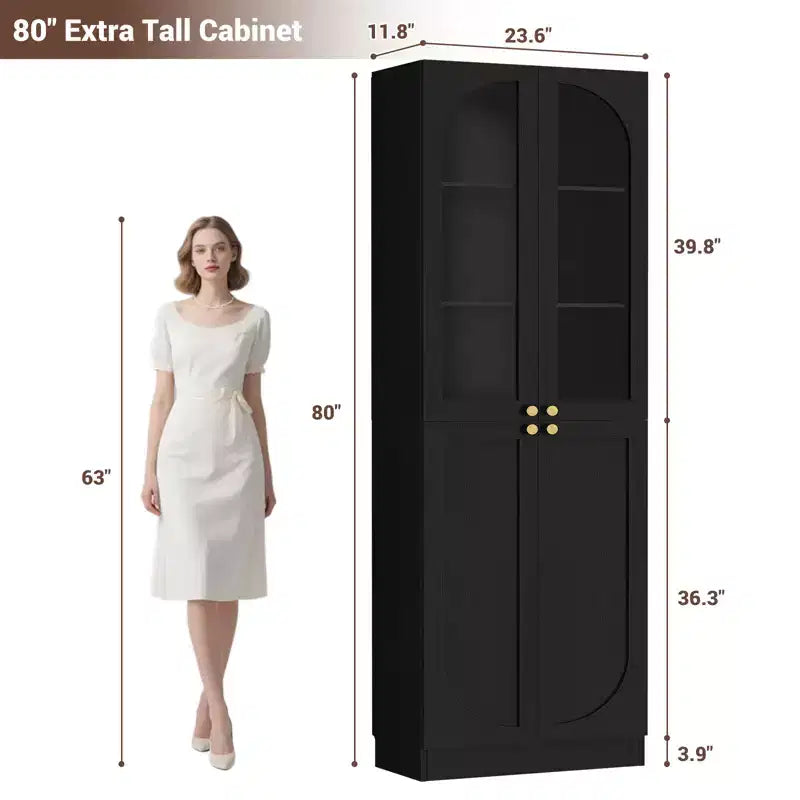 Besiost Armoire de Cuisine Haute 80 cm avec Portes en Verre Trempé, Étagère Indépendante avec Étagères
