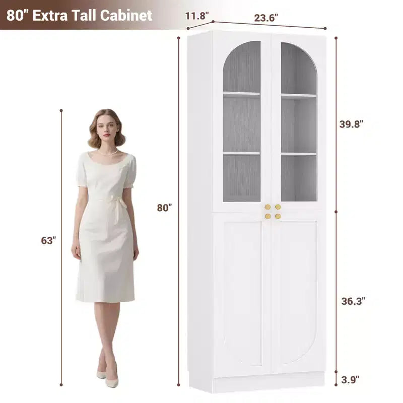 Besiost Armoire de Cuisine Haute 80 cm avec Portes en Verre Trempé, Étagère Indépendante avec Étagères