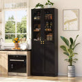 Besiost 80 Tall Kitchen Pantry Arch Storage Cabinet with Tempered Glass Doors, Freestanding Bookcase with Shelves