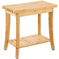 Bamboo Shower Bench, 19.1 x 11.3 x 18.3 in Waterproof Shower Stool with Storage Shelf, 330 lbs Bath Seat for Indoor & Outdoor