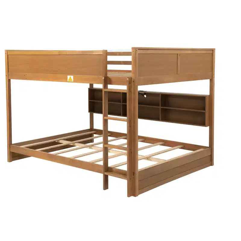 Lit superposé Queen sur Queen avec armoires de rangement, cadre de lit superposé en bois Queen avec station de charge pour enfants et adolescents
