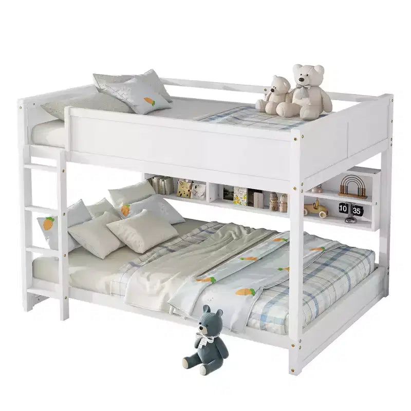 Lit superposé Queen sur Queen avec armoires de rangement, cadre de lit superposé en bois Queen avec station de charge pour enfants et adolescents
