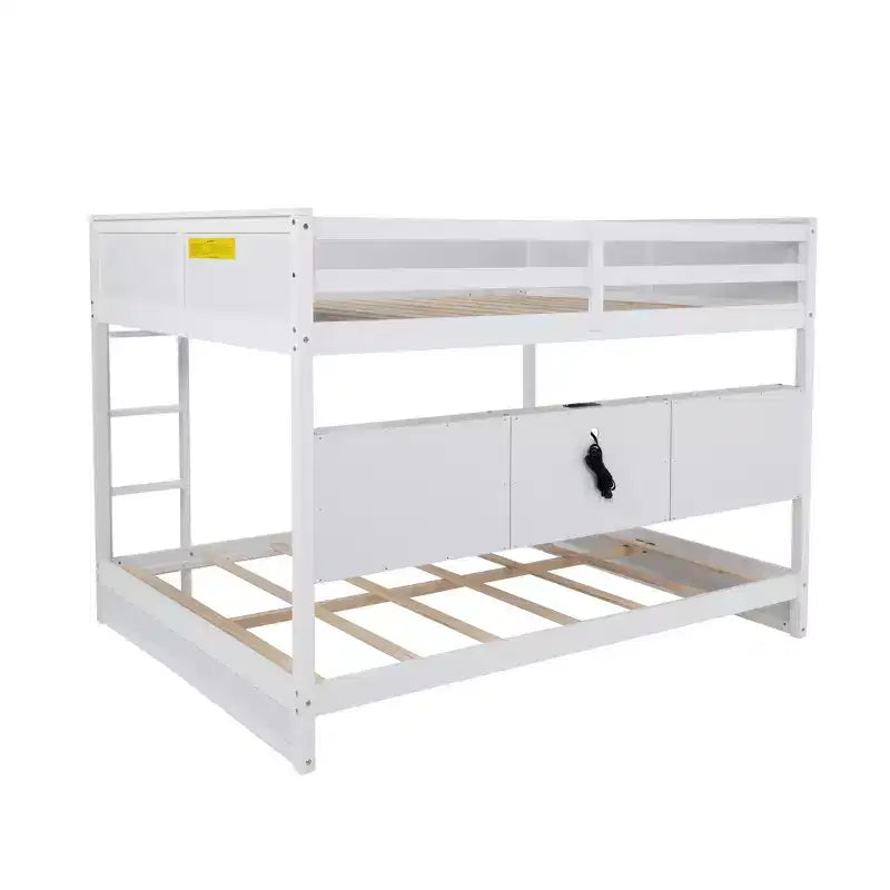 Lit superposé Queen sur Queen avec armoires de rangement, cadre de lit superposé en bois Queen avec station de charge pour enfants et adolescents