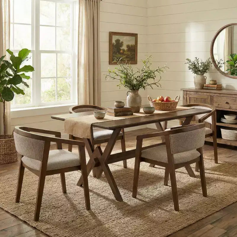 Ensemble de salle à manger Christopher Knight Home Simon 5 pièces en bois d'hévéa de style milieu de siècle avec chaises rembourrées en tissu bouclé