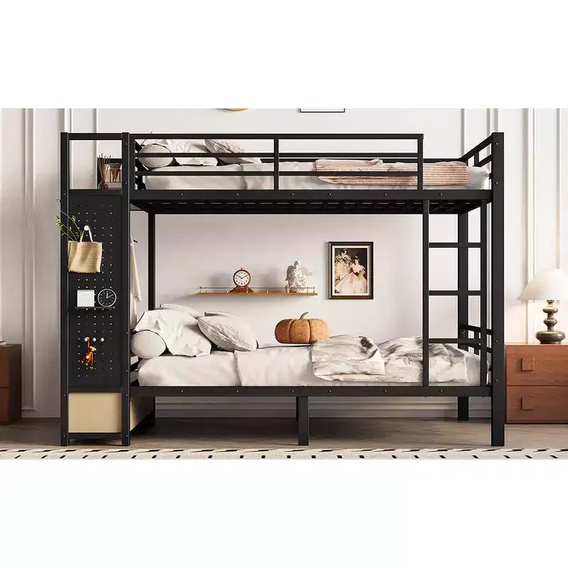 Bellemave Bunk Bed with Storage Shelves and Drawers, Metal Bunk Beds with Pegboard,Noise Free for Kids,Teens and Adults