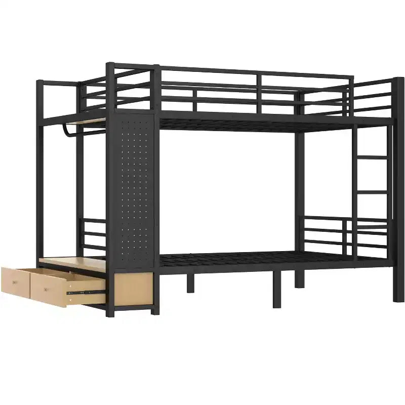 Lit superposé Bellemave avec étagères de rangement et tiroirs, lits superposés en métal avec panneau perforé, sans bruit pour enfants, adolescents et adultes