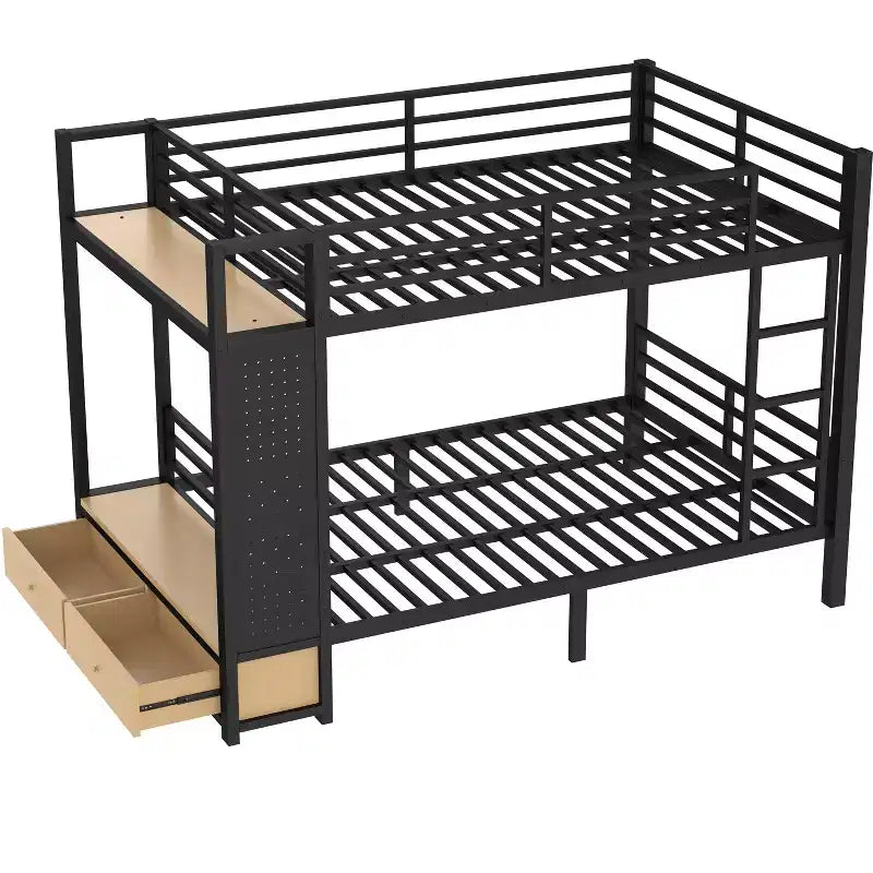 Lit superposé Bellemave avec étagères de rangement et tiroirs, lits superposés en métal avec panneau perforé, sans bruit pour enfants, adolescents et adultes