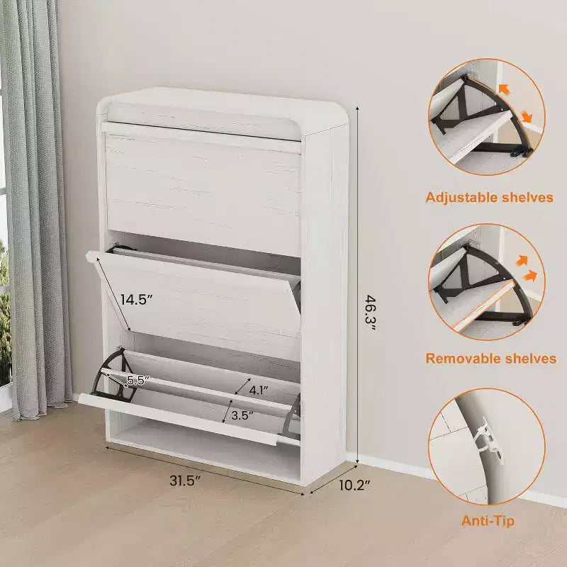 Meuble à chaussures à abattants avec 3 portes et étagère réglable, rangement en bois pour entrée et salon