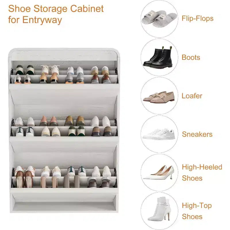 Meuble à chaussures à abattants avec 3 portes et étagère réglable, rangement en bois pour entrée et salon