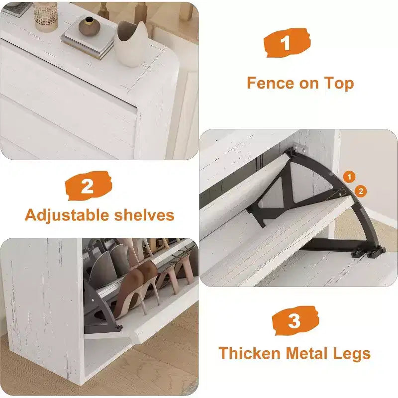 Meuble à chaussures à abattants avec 3 portes et étagère réglable, rangement en bois pour entrée et salon