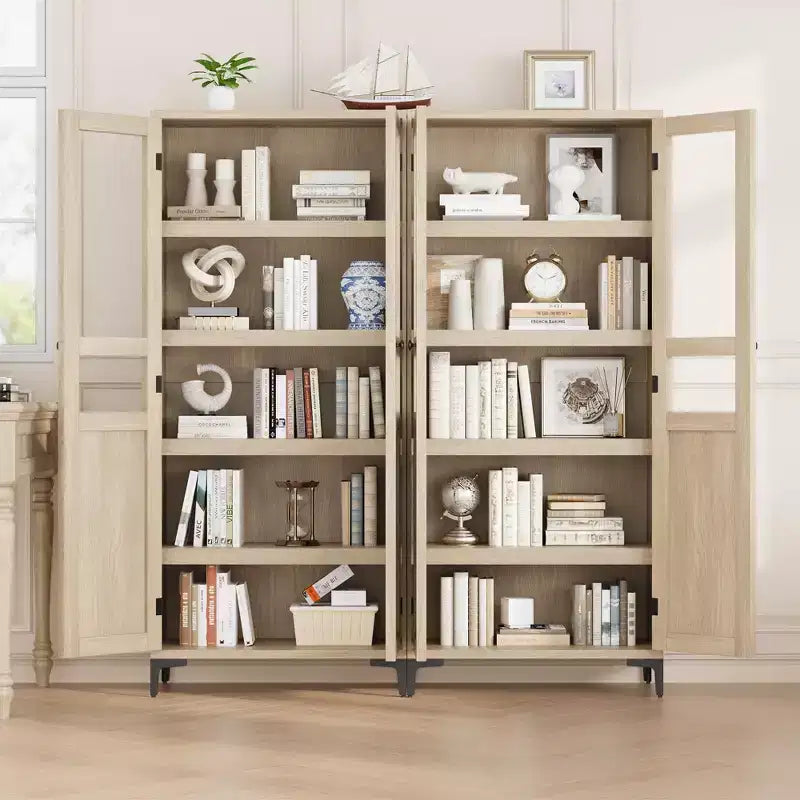 Armoire de rangement haute, Meuble de rangement de cuisine, Armoire de salle de bain à 5 niveaux avec 4 portes et étagères réglables pour cuisine, salle à manger, salle de bain
