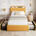 Bed Frame with Storage Headboard, Kids Bed Frame with 2 Drawers, Boucle Upholstered Platform Bed with Bookcase, No Box Spring Needed, Easy Assembly