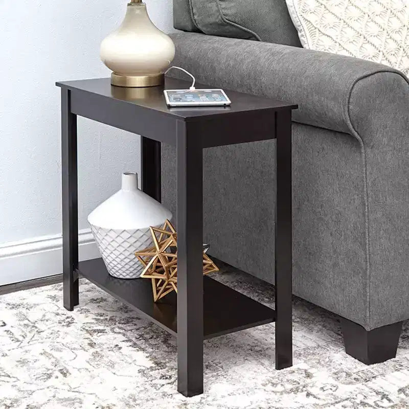 Table d'appoint étroite Lakeside Collection avec station de charge - Ports USB et prises de courant -