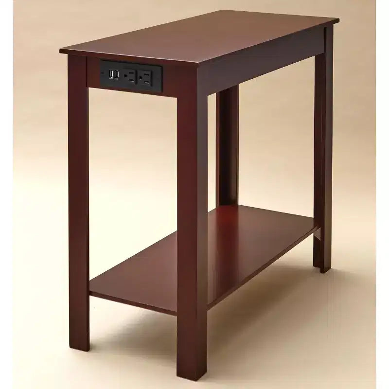 Table d'appoint étroite Lakeside Collection avec station de charge - Ports USB et prises de courant -