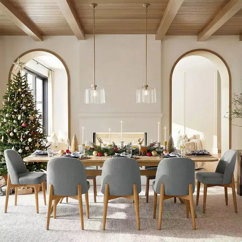 Ensemble de salle à manger 9 pièces pour 8 personnes, table à tréteaux extensible avec chaises rembourrées aux pieds en bois massif-Panipeachy