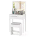 Costway Small Vanity Desk w/Mirror Lights Charging Station Glass Top Drawers Shelf
